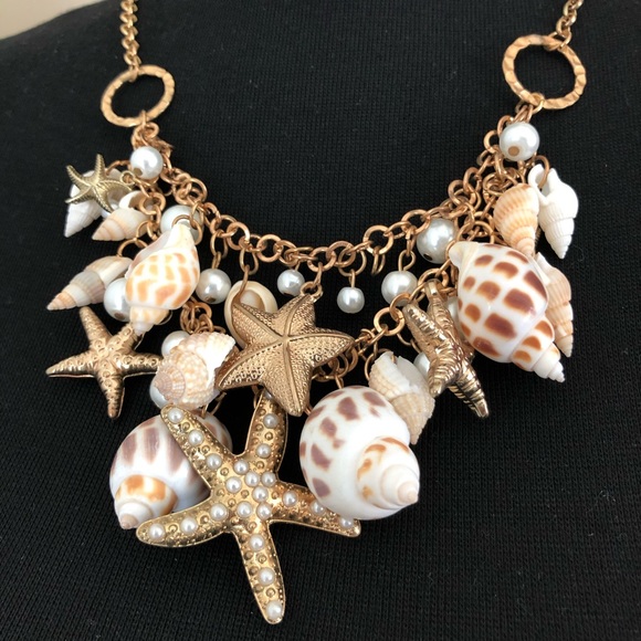 Double Strand Starfish Seashell Pearl Necklace - Picture 2 of 4